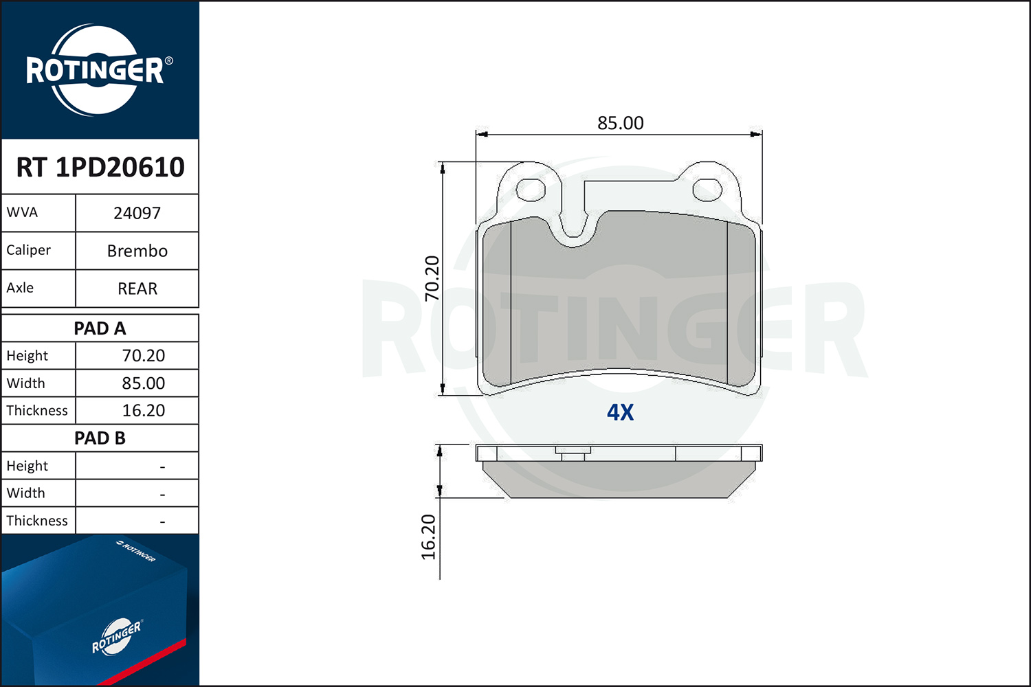 ROTINGER Fékbetét, mind RT1PD20610_ROT